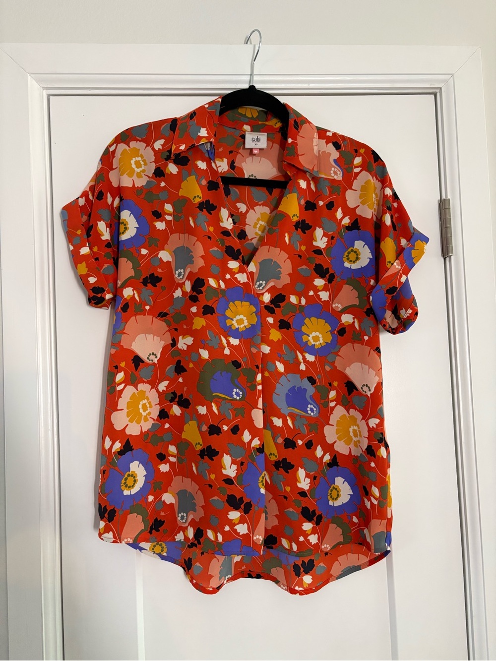 Cabi Visionary Replay #5892‎ Orange Multicolor Vibrant Print Lightweight Blouse